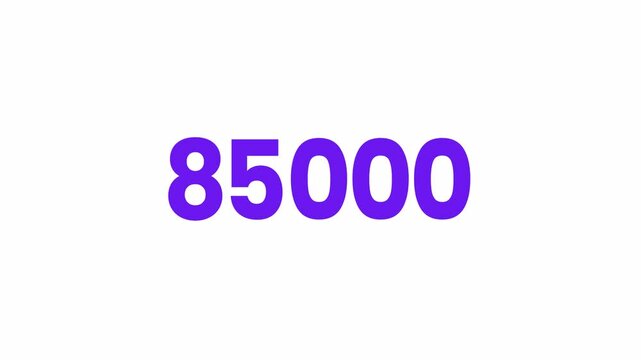 85000 or Eighty Five Thousand Text Animation. Alpha matte with transparent background 4K resolution.