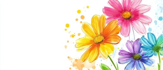 flower crayon kid pastel spring background painting hand chalk grass pencil art childish vector pattern plant cute wax border doodle color garden sketch draw nature illustration drawn frame green