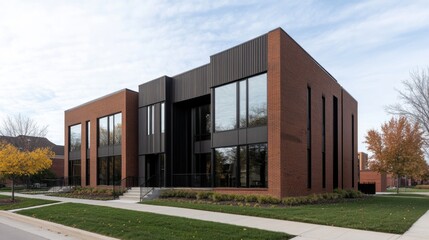 Modern architectural design of a brick and metal building