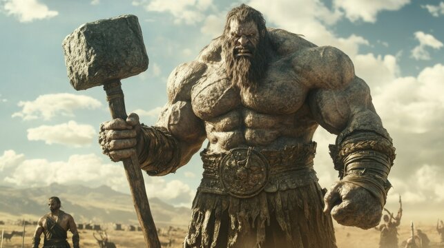 Imposing Giant Warrior with Hammer