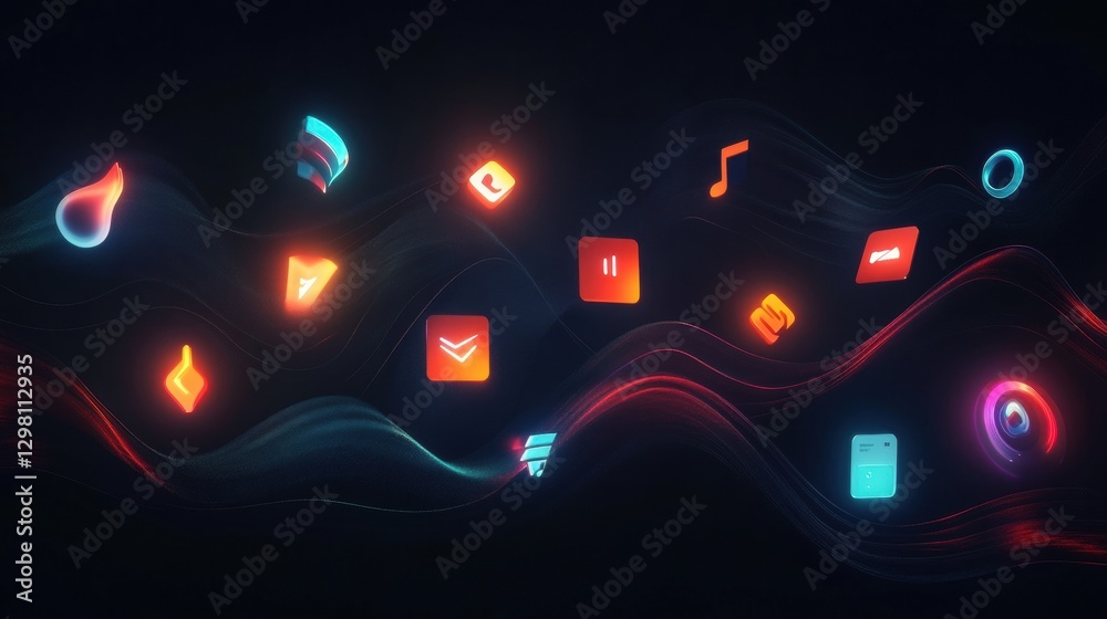 Aufkleber Dynamic collection of colorful digital icons representing various applications in a minimalist design. Generative AI