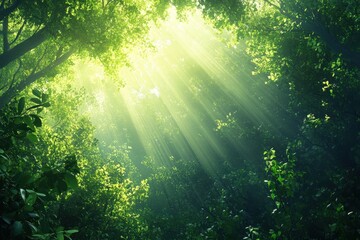 Fototapeta premium ** Sunlight Filtering Through Lush Green Forest Canopy Creating a Serene and Tranquil Natural Atmosphere..**