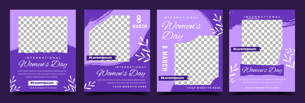 International Women's Day banner template collection. Usable for social media posts, greeting, event invitations, and campaigns. Vector design with place for the photo