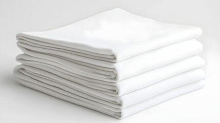 Stack of Neatly Folded White Towels on Clean Background for Spa and Wellness
