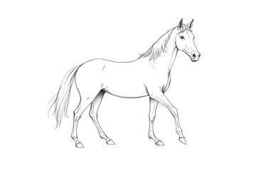 Obraz premium A clean sketch of a horse in a walking pose, highlighting its form and features.
