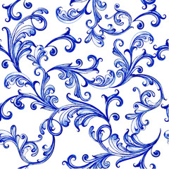 Blue floral texture pattern with flowers. 