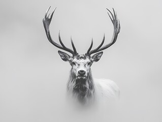 Majestic stag, misty forest, wildlife