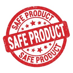 SAFE PRODUCT text written on red round stamp sign.