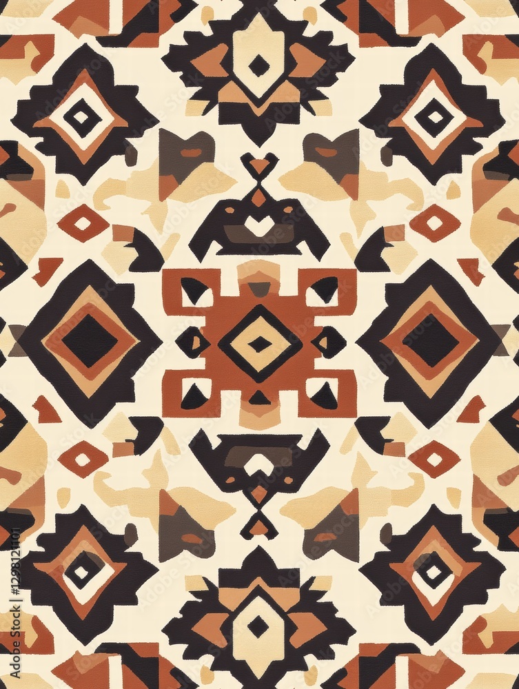 Poster Intricate geometric pattern in earthy tones with abstract shapes and designs displayed on a light background. Generative AI