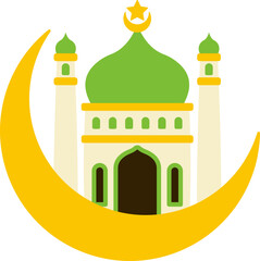 Green dome mosque with crescent moon and star for ramadhan kareem posters and Eid envelopes decoration