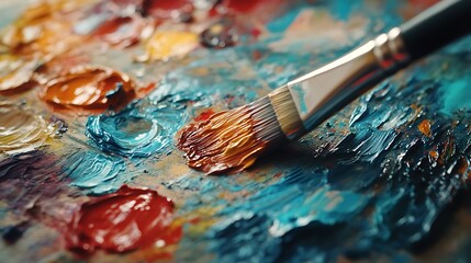 Fototapeta premium A Close-Up of a Paintbrush Dipped in Vibrant Watercolors: A Splash of Creative Expression