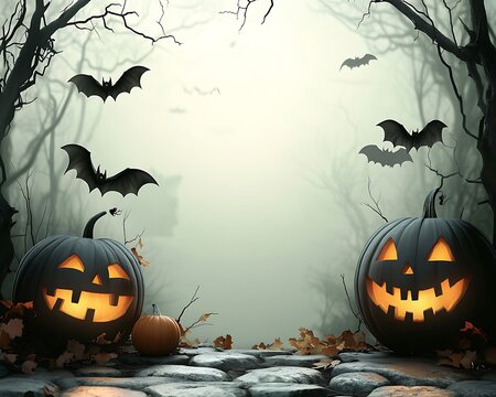 Halloween pumpkins forest path