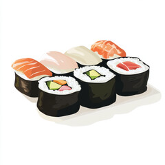 Sushi Selection: A mouthwatering assortment of sushi rolls and nigiri, featuring fresh ingredients like salmon, tuna, and avocado, artfully arranged for a delightful culinary experience. 