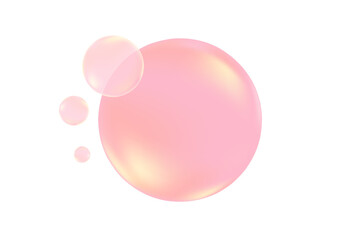 Cute light pink bubble with glowing golden highlights isolated, transparent background. Fun nude pink, yellow round orb or perl for cosmetic infographic, or beauty design element