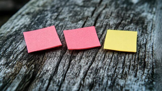 Colorful sticky notes arranged on wood surface for organization and reminders in a creative workspace