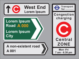  Traffic Congestion Charge, Welcome Sign  and other road signs in British isles © SERGEI