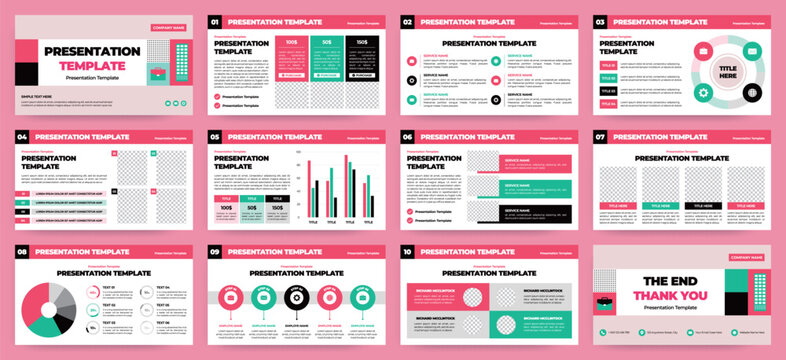 Modern Pink and Mint Startup Pitch Deck and Campaign Deck Presentation Template with Infographics. Creative educational presentation template with infographic slides and minimal pastel design.