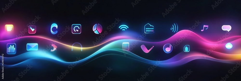 Fototapete colorful digital interface elements with glowing icons on a dark background create a modern aestheti