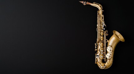 Naklejka premium Gold alto saxophone on black background; music concert