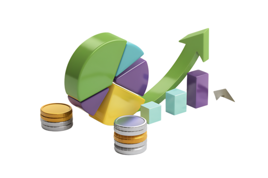 Growth chart with arrow isolated