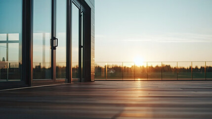Modern building terrace with sunset view