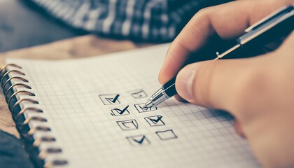 Hand checking list, indoors, close-up