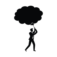 Influential corporate leader silhouette pulling a massive thought bubble of ideas