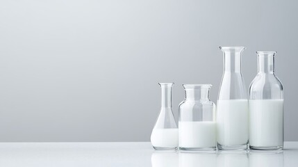 Milk bottles on a light grey background