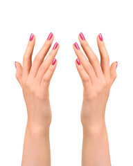 female hands with red pink manicure