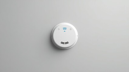 Smart Smoke Detector. White smoke detector is on wall with blue light
