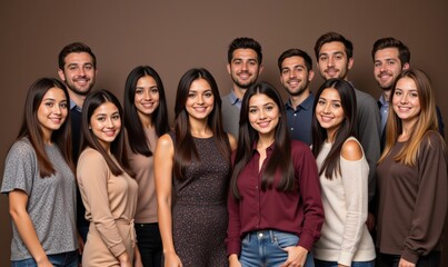 A Diverse Group of Young Adults Posing Together in a Professional Studio Setting, Highlighting Unity and Collaboration Among Friends