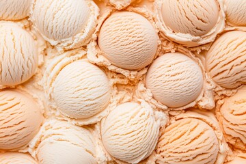 A delicious close-up of creamy vanilla and caramel ice cream scoops with a rich texture and soft, frosty details. Perfect for food blogs, dessert advertising, menus, and packaging.