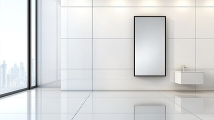 Modern minimalist bathroom with large mirror