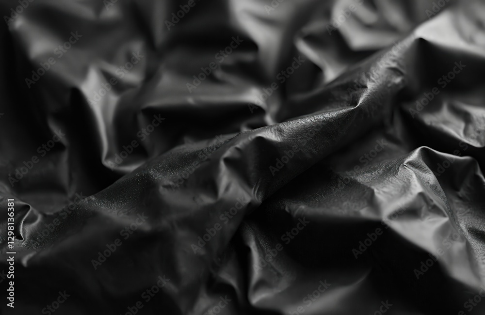 Aufkleber monochrome abstract background of crumpled black plastic. wrinkled surface creates light, shadow con