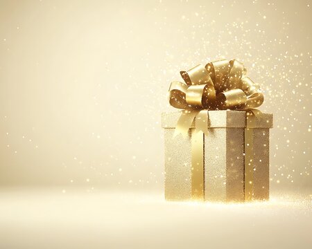 Gold gift box, sparkling background