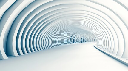 Obraz premium White minimalist curved architecture tunnel with repeating symmetrical arches and soft ambient lighting creating modern futuristic space