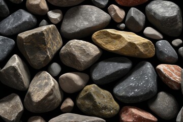 a close up of a pile of rocks and gravel on a black surface