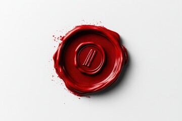 Red wax seal with an intricate design placed on a white background for artistic effect