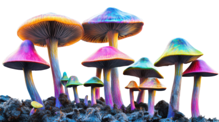 Colorful hallucinogenic mushrooms isolated on white background