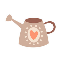 Watering can clipart. Cute seasonal object in cartoon flat style. Hand draw vector illustration	