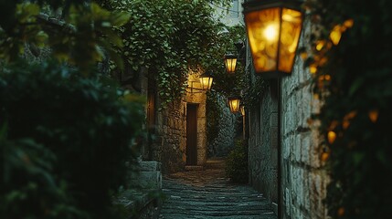 Obraz premium Enchanted Stone Alley at Dusk