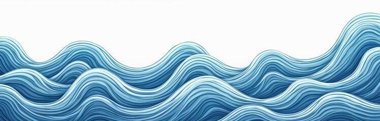 Seamless pattern of stylized ocean waves drawing. Blue curvy lines repeat. Water flow abstract background for textile, fabric design, wrapping paper, backdrop, surface, wallpaper. Decorative art