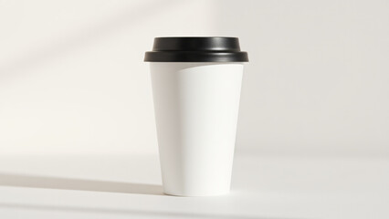 Mockup Minimalist White Coffee Cup with Black Lid on Neutral Background