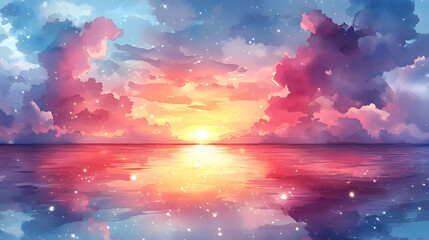 Fototapeta premium Colorful sunset reflecting on calm ocean water