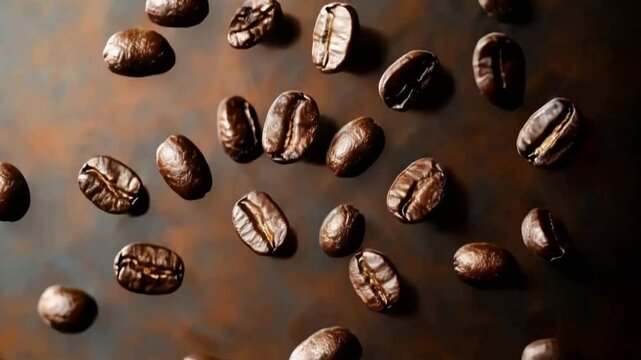 Coffee falling from top to bottom in continuous loop.
