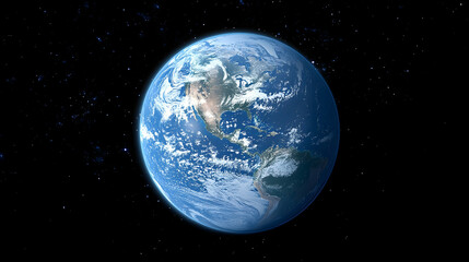 Earth viewed from space, showcasing North and Central America amidst stars