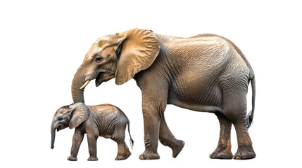 Obraz premium Elephant with elephant calf isolated on white background