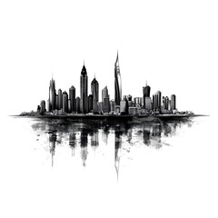 Obraz premium Minimalist Black Ink Drawing of Riyadh Skyline Saudi Arabia with Iconic Skyscrapers