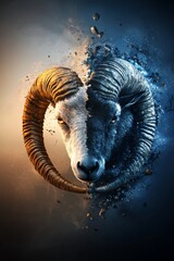 Abstract Ram Head Split Into Two Colors