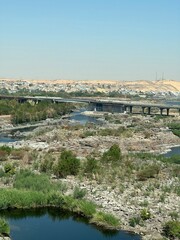 Scenery view of Aswan High Dam in sunny day, Egypt